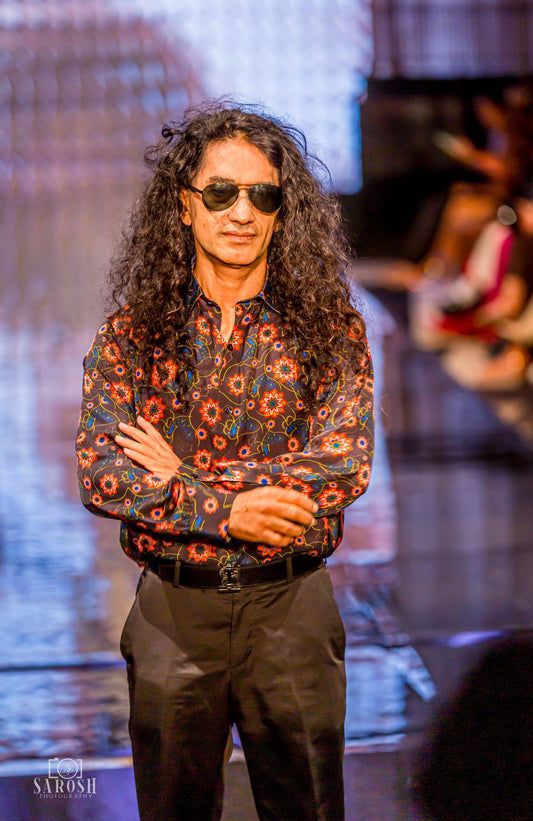 PRINTED FLORAL LONG-SLEEVED 100% SILK SHIRT