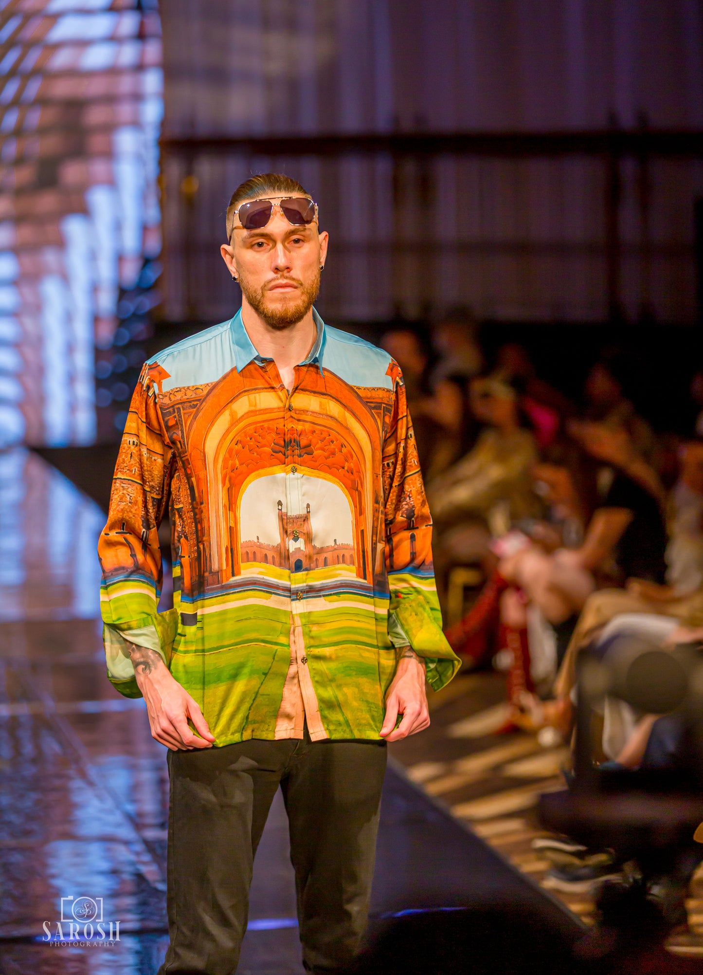 Printed Architecture Design Silk Shirt