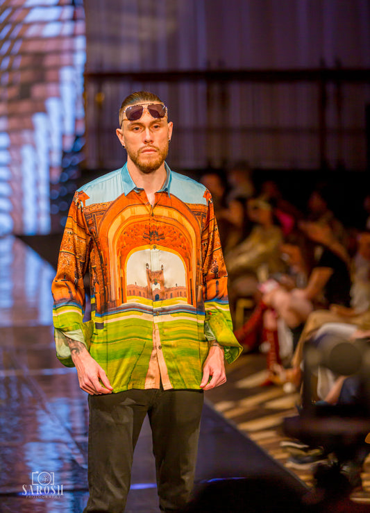 Printed Architecture Design Silk Shirt