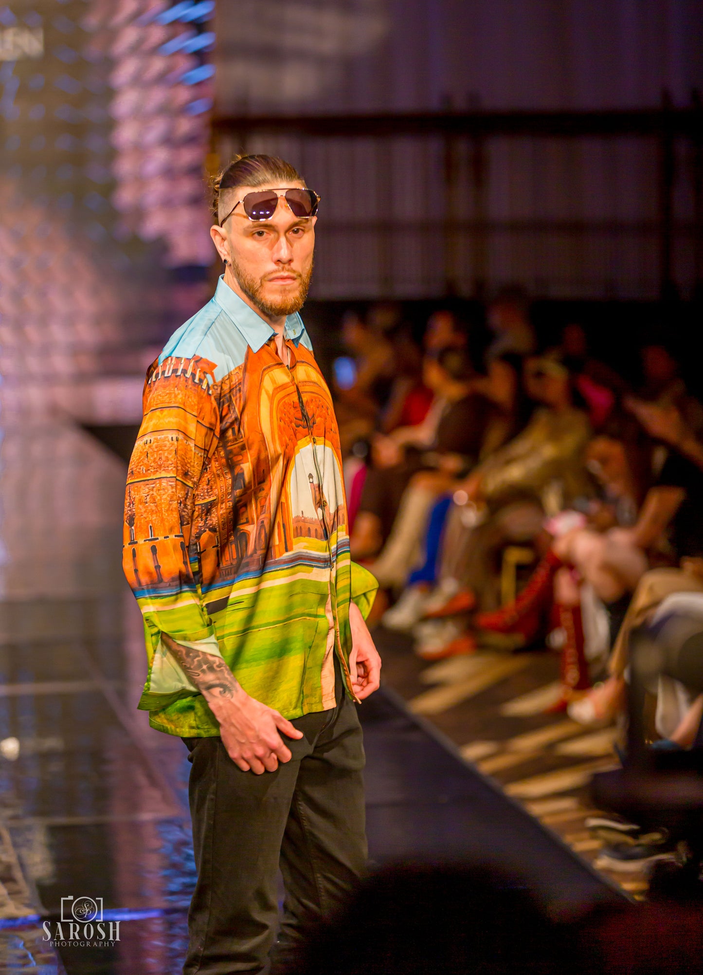 Printed Architecture Design Silk Shirt