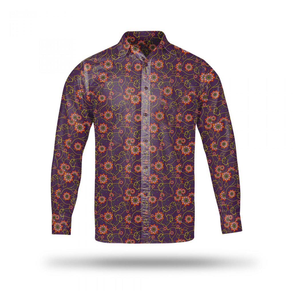 PRINTED FLORAL LONG-SLEEVED 100% SILK SHIRT